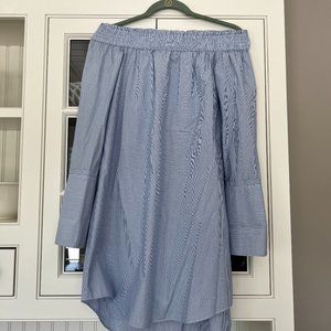 Derek Lam 10 Crosby Off the Shoulder Blue and White Pin Stripe Dress